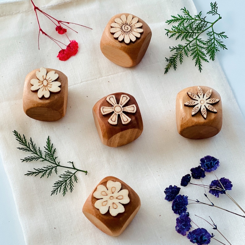 5 piece wooden flower stamps sensory bin toys for kids