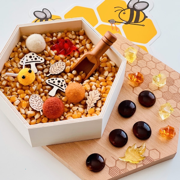 21-pc Mini Honey Bee Sensory Kit, Sensory Rice, Busy Box, Activity Kit, Sensory Bins, Open Ended Toys, Fine Motor, Montessori Materials