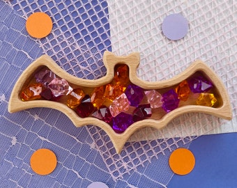 Bat Sorting Tray: Beech Wood Montessori Sensory Bin
