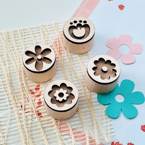 set of 4 wooden flower children's stamps