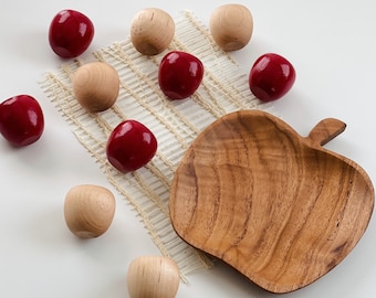 10 Wooden Apples, Loose Parts, Sensory Bin Toys, Open Ended Toys, Counting Activities, Dramatic Play, Montessori Sensory