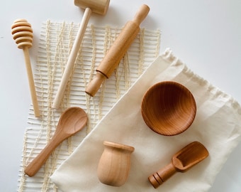 7-pc Wooden Sensory Bin Tool Set: Montessori Toys