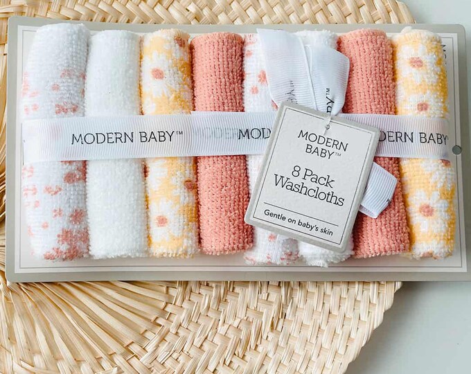 8pc Baby Washcloth Set, Cloth Baby Wipes, Cotton Washcloths, Reusable