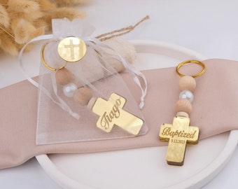 Personalized Cross Kecyhain Baptism Favors for Guests, Custom First Communion Favors, Bautizo Recuerdos, Catholic Christening Boy Gift