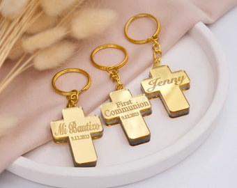 Custom Baptism Keychains for Guests, Personalized Cross Favor for Girl Baptism, Baby Boy Baptism Keepsake, Religious  Party Favors Baptism