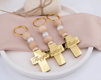 Personalized Cross Kecyhain Baptism Favors for Guests, Custom First Communion Favors, Bautizo Recuerdos, Catholic Christening Boy Gift