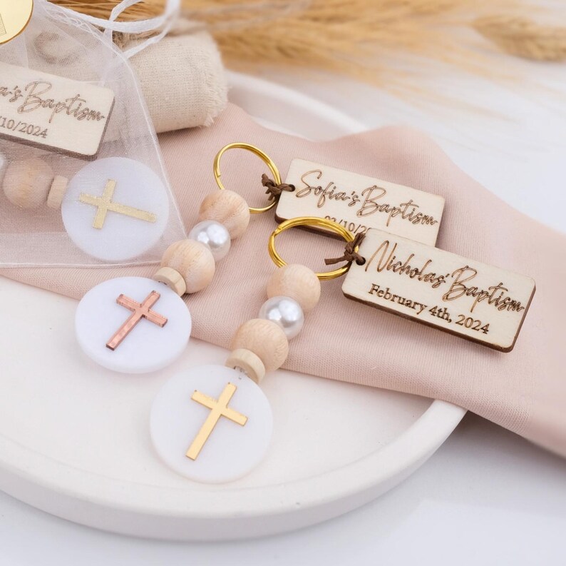 Personalized Cross Keychain Favors | Baptism, Christening, Communion - Etsy