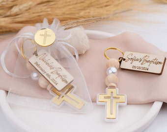 Personalized Baptism Cross Keychain Favors, Custom Christening Gifts, First Communion Souvenirs, Bautizo Keepsakes, Baptism Gift Guest