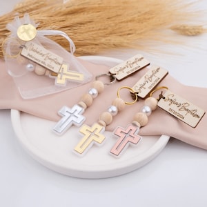 Custom Cross Keychain Baptism Favors, Baptism Gift, First Communion Favors, Christening Rosary Gift, Christening Favors, Cross Rosary Favor