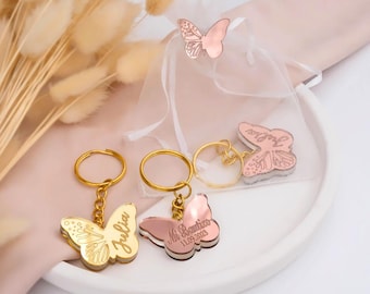 Baby Shower Butterfly Favors, Gender Reveal Keepsakes, 1st Birthday Party Girl Gifts, Personalized Keychains, Elegant Sachet Bag Included
