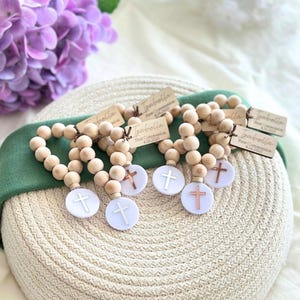 Personalized Cross Rosary Gift for Baptism Boy and Girl, Wooden Rosary Favor for First Communion Guest, Christening Girl & Boy Gift, Bautizo