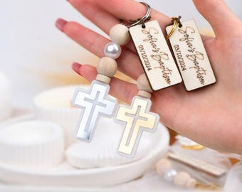 Personalized Cross Keychain Favors | First Communion, Baptism Gift