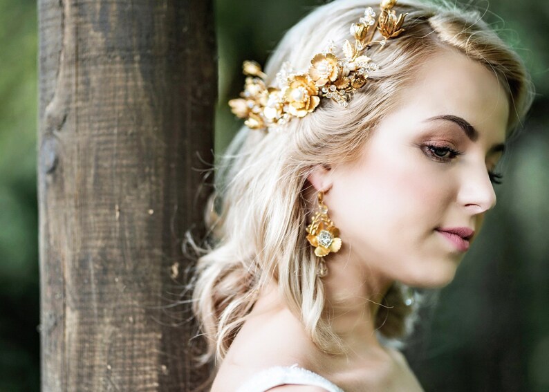 Bridal flower earrings ELLIE gold chandelier earrings image 2