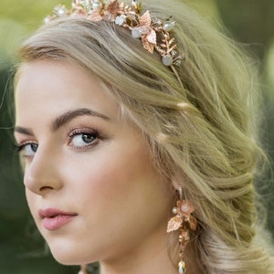 Bridal flower earrings CORINNA rose gold chandelier earrings image 2