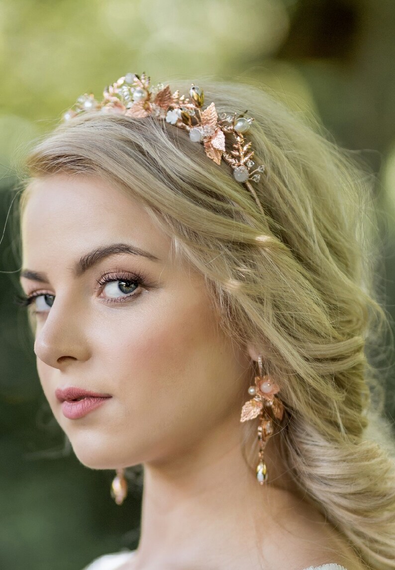 Bridal flower earrings CORINNA rose gold chandelier earrings image 2