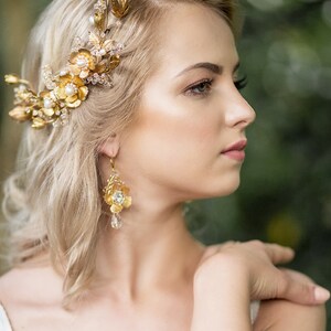 Bridal flower earrings ELLIE gold chandelier earrings image 3