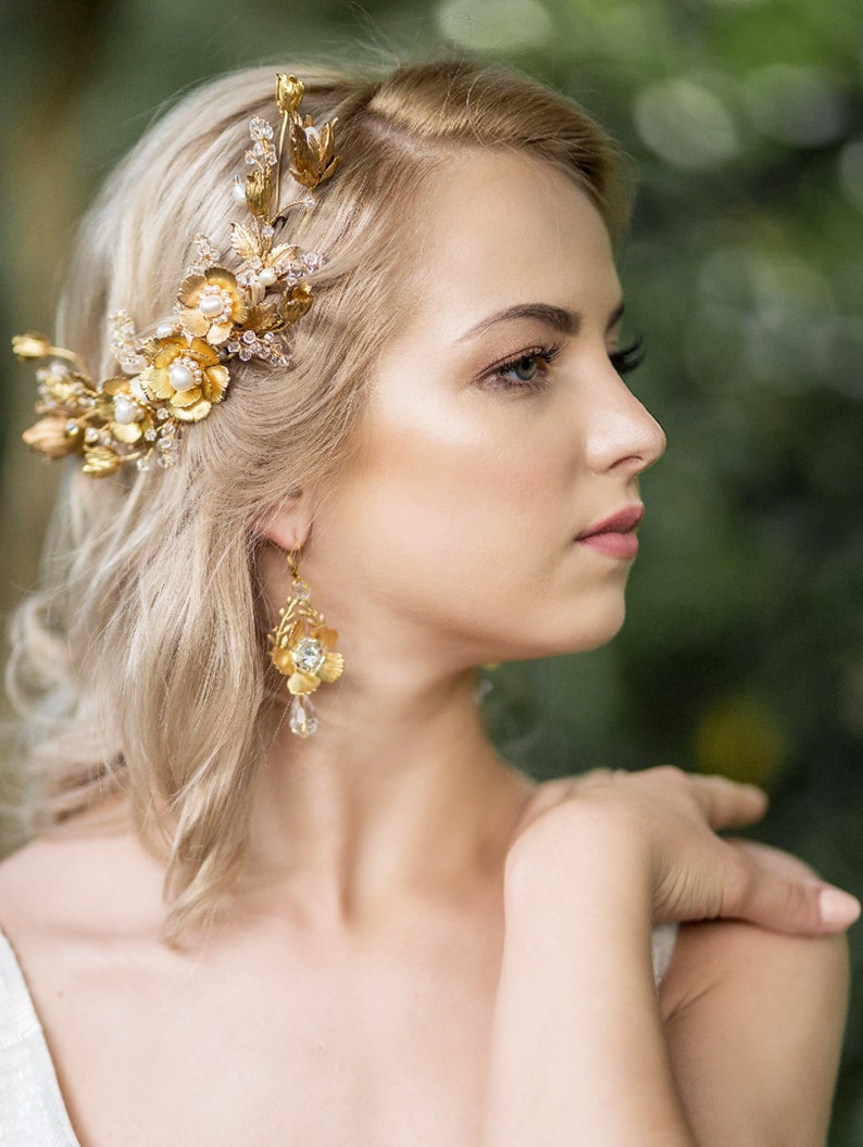 Bridal flower earrings ELLIE gold chandelier earrings image 3