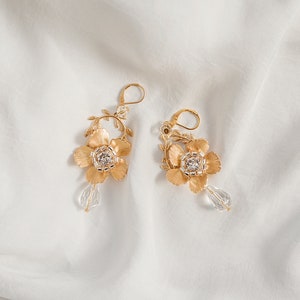 Bridal flower earrings ELLIE gold chandelier earrings image 1