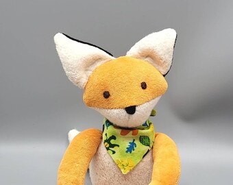 Waldorf inspired Little red Toy Fox, All Natural Materials, Leaves Bandana
