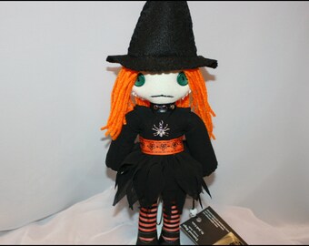 Hand Stitched Mini Witch Rag Doll Creepy Gothic Halloween Folk Art  By Jodi Cain Tattered Rags