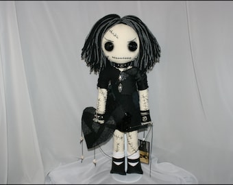 OOAK Hand Stitched Rag Doll With Patchwork Stitched Heart Creepy Gothic Folk Art by Jodi Cain Tattered Rags