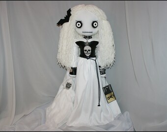 OOAK Spooky Ghost Dead Rag Doll Creepy Gothic Halloween Folk Art By Jodi Cain Tattered Rags