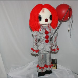 Pennywise Inspired Hand Stitched Clown Rag Doll Creepy Gothic Folk Art by Jodi Cain Tattered Rags image 3