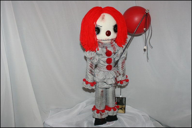 Pennywise Inspired Hand Stitched Clown Rag Doll Creepy Gothic Folk Art by Jodi Cain Tattered Rags image 3