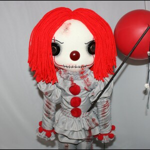 Pennywise Inspired Hand Stitched Clown Rag Doll Creepy Gothic Folk Art by Jodi Cain Tattered Rags image 2