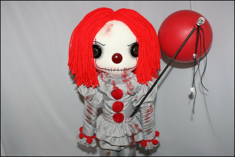 Pennywise Inspired Hand Stitched Clown Rag Doll Creepy Gothic Folk Art by Jodi Cain Tattered Rags image 2