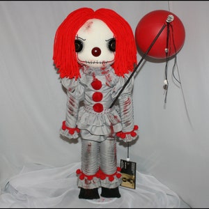 Pennywise Inspired Hand Stitched Clown Rag Doll Creepy Gothic Folk Art by Jodi Cain Tattered Rags image 5