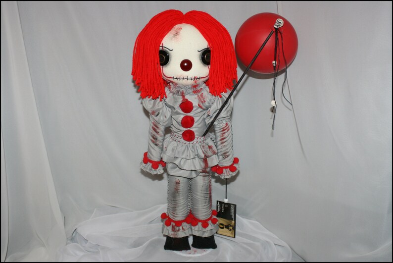 Pennywise Inspired Hand Stitched Clown Rag Doll Creepy Gothic Folk Art by Jodi Cain Tattered Rags image 5