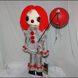 Pennywise Inspired Hand Stitched Clown Rag Doll Creepy Gothic Folk Art by Jodi Cain Tattered Rags image 4