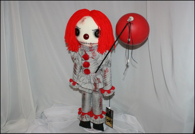 Pennywise Inspired Hand Stitched Clown Rag Doll Creepy Gothic Folk Art by Jodi Cain Tattered Rags image 4