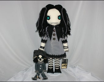 OOAK Hand Stitched Rag Doll With Jester Dolly Creepy Gothic Folk Art by Jodi Cain Tattered Rags