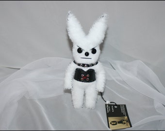 Mini Hand Stitched Mean Bunny Doll Creepy Gothic Folk Art By Jodi Cain Tattered Rags