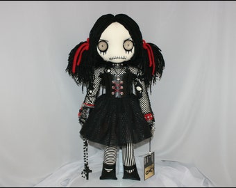 OOAK Hand Stitched Rag Doll With Rosary Creepy Gothic Folk Art by Jodi Cain Tattered Rags