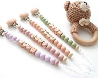 Personalized Silicone & Wood Pacifier Clip | Baby Shower Gift