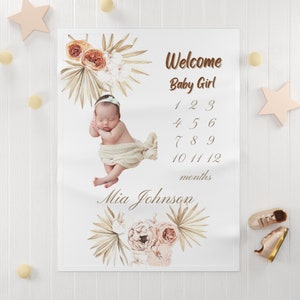Custom Milestone Blanket Personalized Custom Blanket Milestone Blanket Baby Shower Gift Newborn Baby monthly milestone Name blanket