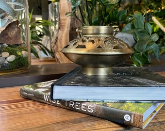 Engraved Solid Brass Tea Light Lantern: Vintage Candle Holder