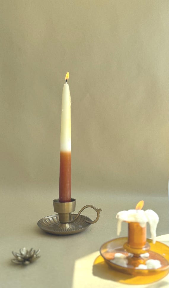 Vintage Brass Candlestick Holder with Handle: Farmhouse Candle Decor