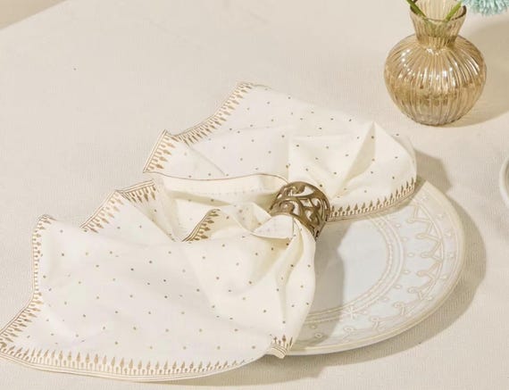 Embroidered Cotton Dinner Napkins - Set of 2 - Vintage-Inspired Table Linen