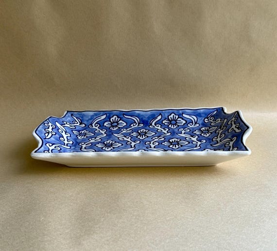Hand-Painted Floral Ceramic Platter: Rectangular Serving Tray