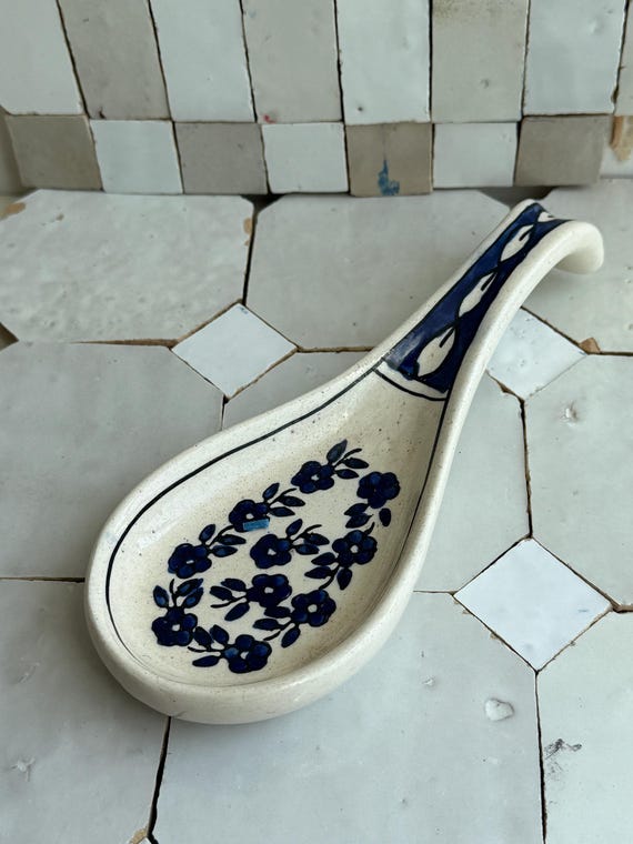 Handmade Ceramic Spoon Rest: Cobalt Blue Pottery Kitchen Decor