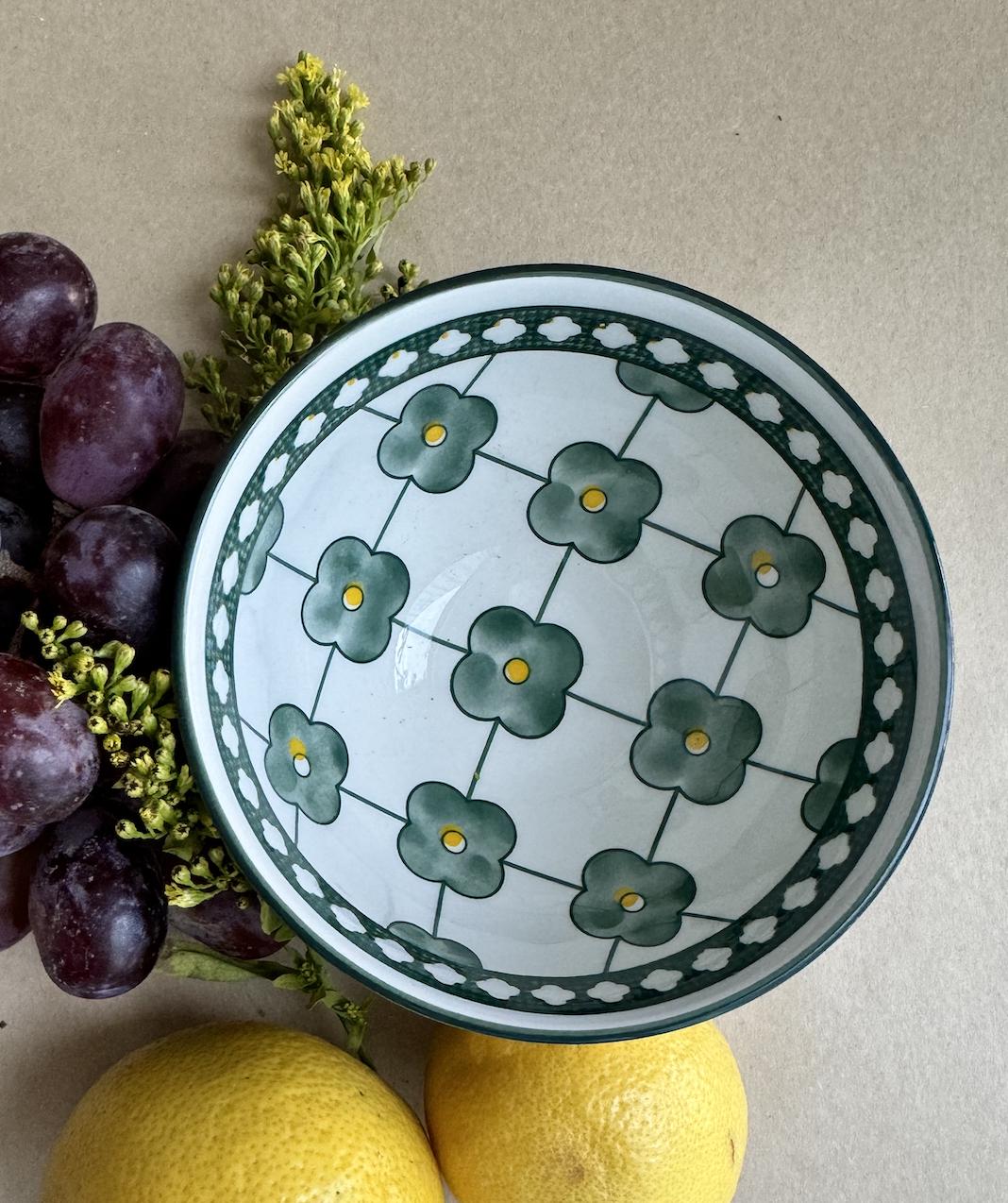 Green Flower Ceramic bowl Set of 2, Hand Painted flower, Decorative bowl, Ceramic Pottery, Gift