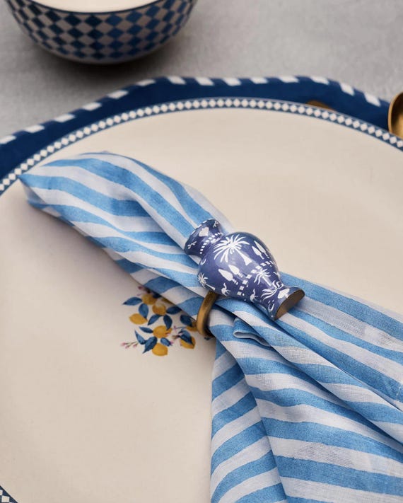 Blue Pottery Napkin Rings