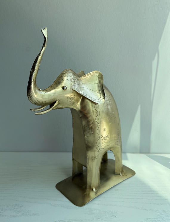 Hand Engraved Brass Elephant Sculpture: Ornate Home Decor