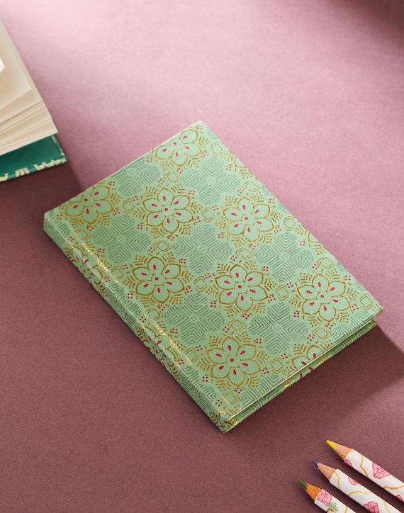 Handcrafted Teal Notebook: Gold Foil Indian Design Journal
