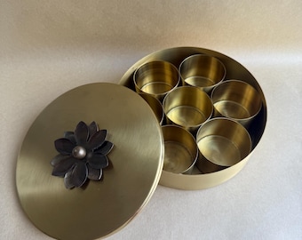 Brass Spice Box, Indian Masala Dabba, Solid Brass Kitchen Organizer, Handmade Gift, gift for cooks, Vintage Gift, Gifts for Her