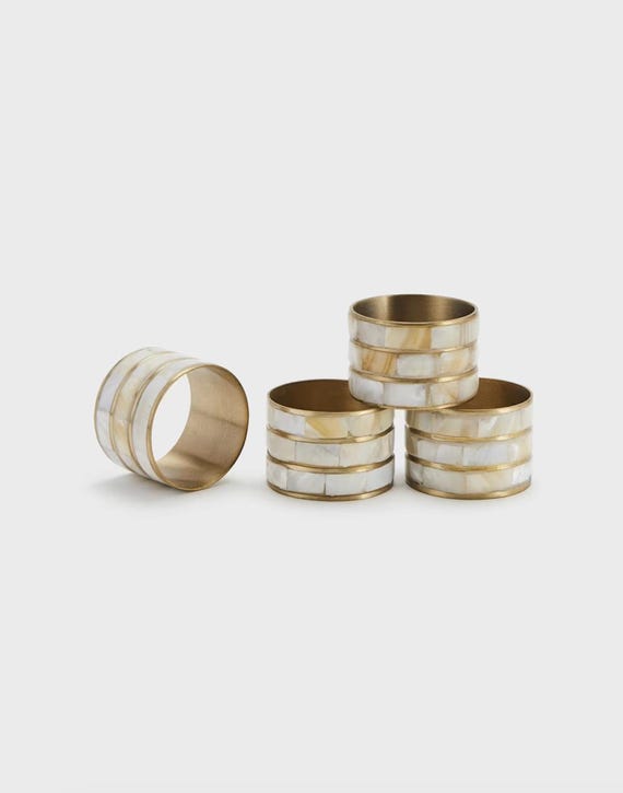 Pearl Inlay Napkin Rings, Set of 4: Matte Gold Iron